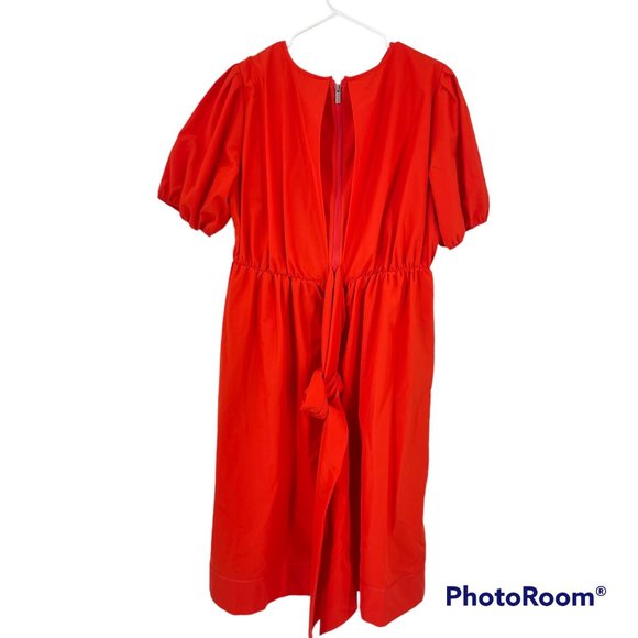LDT Dress Red Maxi Puff Sleeve Waist Tie Pleated A-Line Back Zip NWOT Size 12 - Picture 8 of 8
